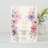 かわいらし水色の王室の花結婚の 招待状 (スタンド正面)