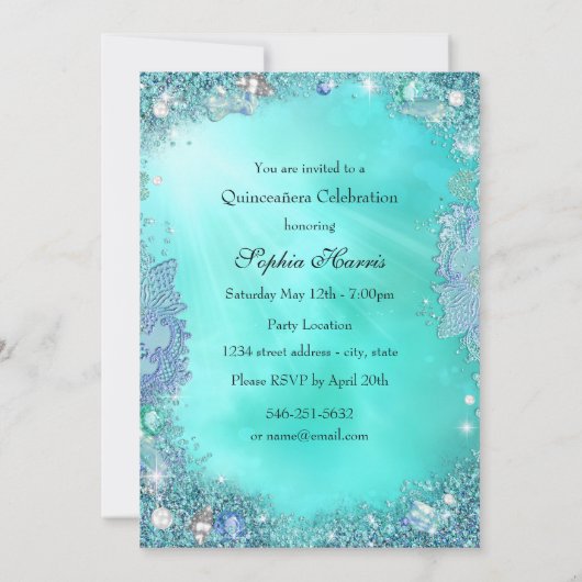 かわいらし海ジュエル写真キンセアニェラ招待状 招待状 (裏面)