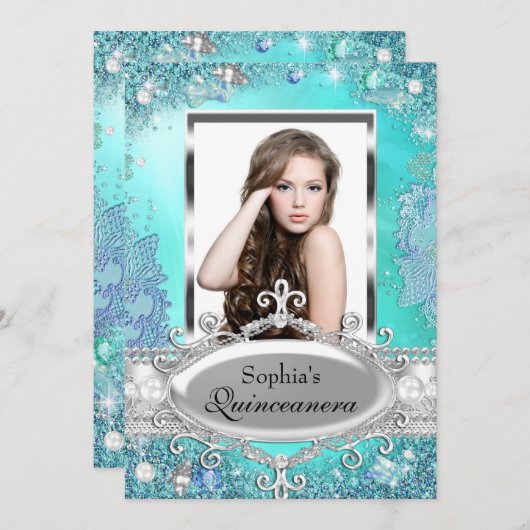 かわいらし海ジュエル写真キンセアニェラ招待状 招待状 (正面/裏面)