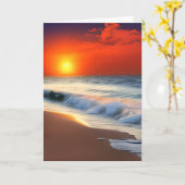 かわいらし海波と夕日の誕生日 カード (黄色い花)