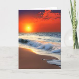 かわいらし海波と夕日の誕生日 カード