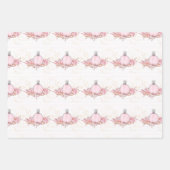 かわいらし淡い色のフェミニンピンクの香ストライプ料・フローラ ラッピングペーパーシート (正面3)