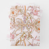 かわいらし淡い色のフェミニンピンクの香ストライプ料・フローラ ラッピングペーパーシート (インサイチュ)