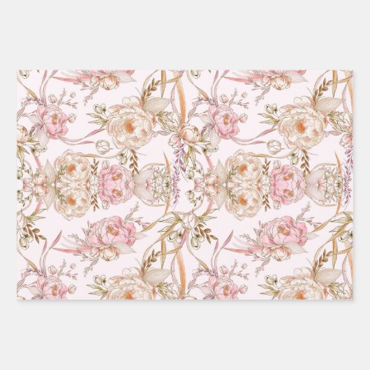 かわいらし淡い色のフェミニンピンクの香ストライプ料・フローラ ラッピングペーパーシート (正面)