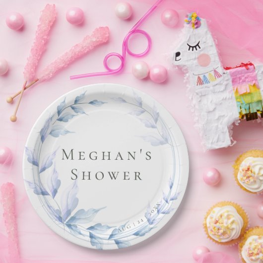 かわいらし淡い色の薄紫ほこりっぽい青い葉のブライダル ペーパープレート (パーティー)