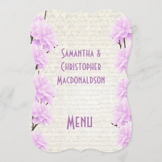 かわいらし淡い色の薄紫フローラ結婚フラワー メニュー (正面)