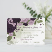 かわいらし深い薄紫色の花の緑の食事の選択 出欠カード (スタンド正面)