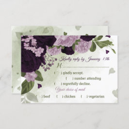 かわいらし深い薄紫色の花の緑の食事の選択 出欠カード