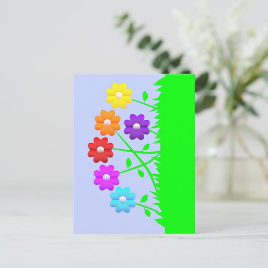 かわいらし漫画漫画アートは花の草を彩る ポストカード (スタンド正面)