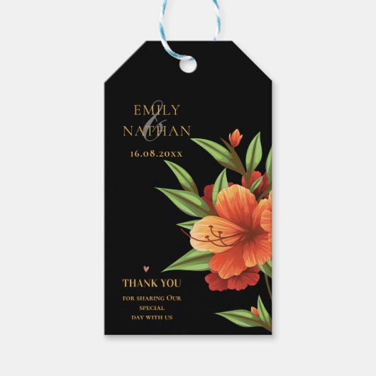 かわいらし濃いムーディエレガントオレンジ結婚フローラ ギフトタグ (正面)