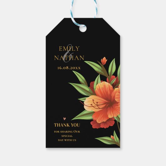 かわいらし濃いムーディエレガントオレンジ結婚フローラ ギフトタグ (裏面)