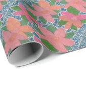 かわいらし熱帯の花絵を描の模様 ラッピングペーパー (ロールコーナー)