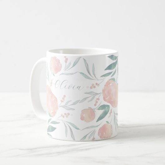 かわいらし牡丹の母の日贈り コーヒーマグカップ (正面左)