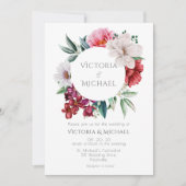 かわいらし牡丹フローラ水結婚色 招待状 (正面)