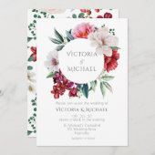 かわいらし牡丹フローラ水結婚色 招待状 (正面/裏面)
