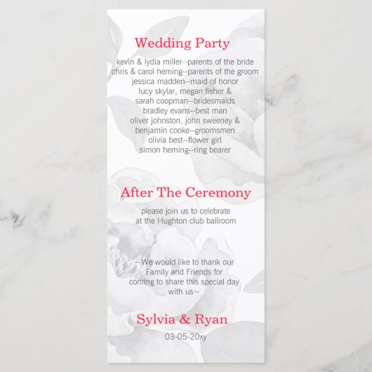 かわいらし牡丹モダンフローラ結婚式 プログラム (裏面)