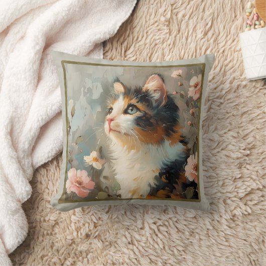 かわいらし猫の絵を描枕 クッション (ブランケット)