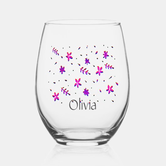 かわいらし甘モダン花デザイン ステムなしワイングラス (正面)
