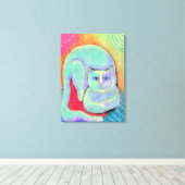 かわいらし白キャット抽象芸術絵画ズ キャンバスプリント (インサイチュ (ウッドフロア))