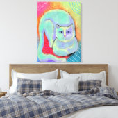 かわいらし白キャット抽象芸術絵画ズ キャンバスプリント (インサイチュ (寝室))