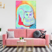 かわいらし白キャット抽象芸術絵画ズ キャンバスプリント (インサイチュ (リビング))