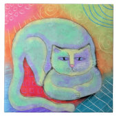 かわいらし白キャット抽象芸術絵画ズ タイル (正面)