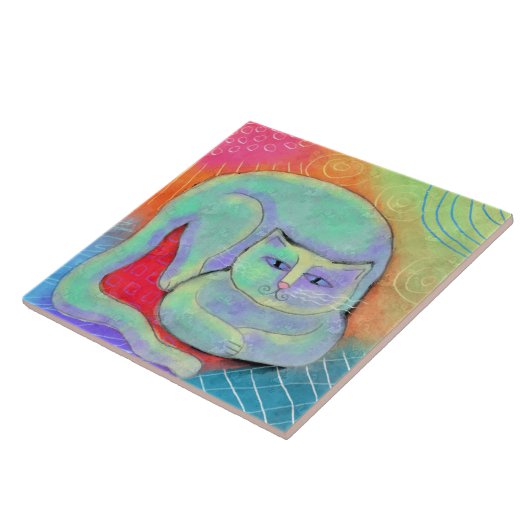 かわいらし白キャット抽象芸術絵画ズ タイル (側面)