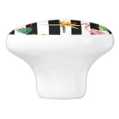 かわいらし白黒ストライプとフラミンゴサボテン セラミックノブ (側面)