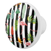 かわいらし白黒ストライプとフラミンゴサボテン セラミックノブ (右)