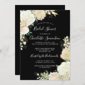 かわいらし白黒バラフローラブライダルシャワー 招待状 (正面/裏面)