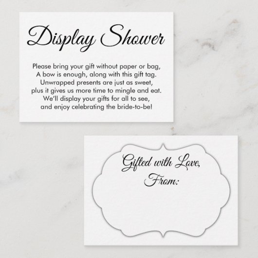 かわいらし白No Wrapブライダルシャワーギフトカード エンクロージャーカード (正面/裏面)