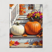かわいらし秋のフロントステップ | 幸せな感謝祭 ポストカード (正面)