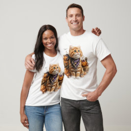 かわいらし秋をテーマにしたオレンジタビー猫 Tシャツ