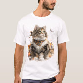 かわいらし秋をテーマにしたノルウェーの森の猫 Tシャツ (正面)