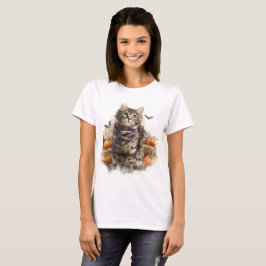 かわいらし秋をテーマにした茶色のタビー猫 Tシャツ