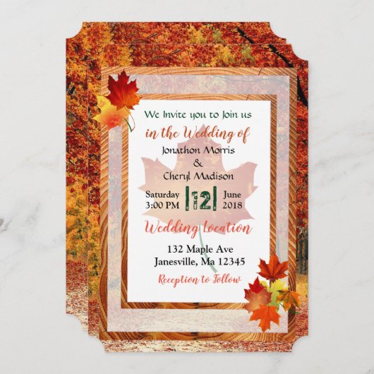 かわいらし秋ツリーをテーマにした結婚式招待状 招待状 (正面/裏面)