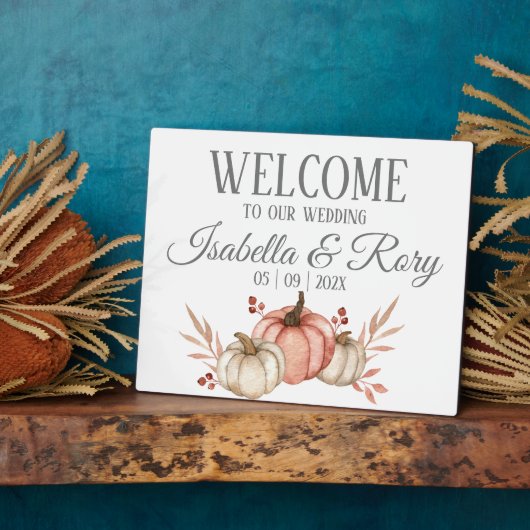 かわいらし秋パンプキンス結婚ブーケの卓上標識 フォトプラーク (側面)
