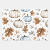 かわいらし秋茶色のキノコと花 ラッピングペーパーシート (正面3)