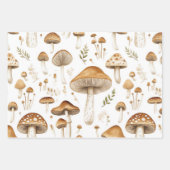 かわいらし秋茶色のキノコと花 ラッピングペーパーシート (正面)