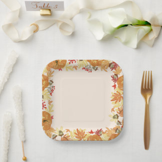 かわいらし秋赤橙花縁ど ペーパープレート