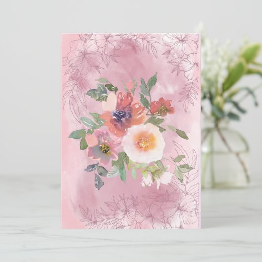 かわいらし空白のピンク色の花 案内状 (スタンド正面)