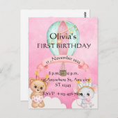 かわいらし第1の誕生日招待状 ポストカード (正面/裏面)