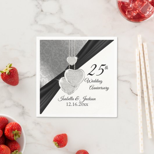 かわいらし第25回シルバ結婚ー記念日デザイン スタンダードカクテルナプキン (インサイチュ)