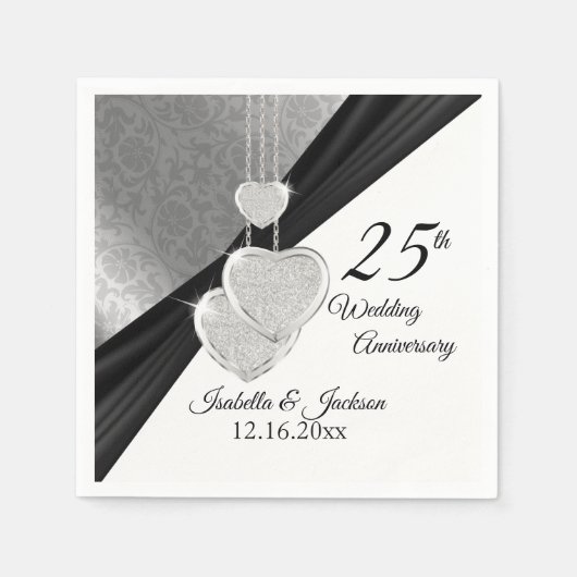 かわいらし第25回シルバ結婚ー記念日デザイン スタンダードカクテルナプキン (正面)