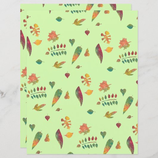 かわいらし紅葉オンイエローグリーンスクラップブック紙 (正面/裏面)