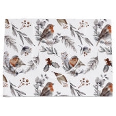 かわいらし素朴冬の雀のクリスマス ラージペーパーバッグ (正面)