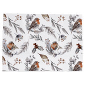 かわいらし素朴冬の雀のクリスマス ラージペーパーバッグ (裏面)