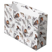 かわいらし素朴冬の雀のクリスマス ラージペーパーバッグ (正面アングル)