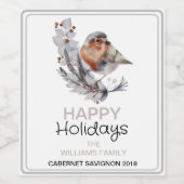 かわいらし素朴冬の雀のクリスマス ワインラベル (シングルラベル)