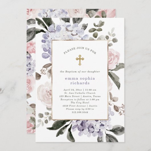 かわいらし紫陽花 | フォトバックバプテスマ 招待状 (正面/裏面)